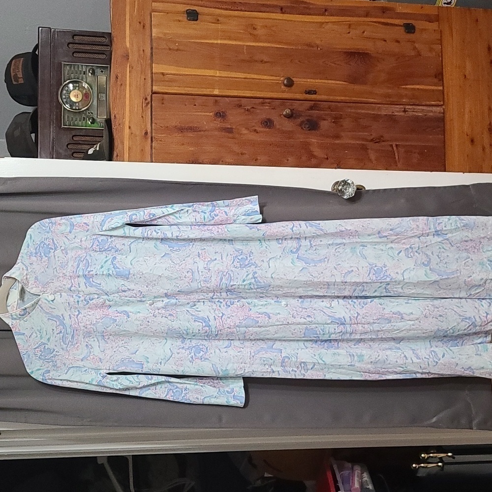 VTG J C Penney Womens Long Robe Nylon Marbled Pastels Pockets‎ Size L 16/18 EUC